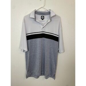 FootJoy Polo Shirt Mens XL White Black Grey Striped ProDry Golf Embroidered Logo